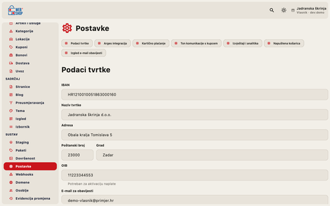 Ekran postavki trgovine